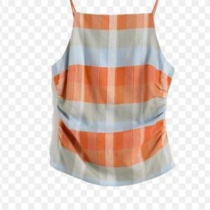 J. Crew Orange and Blue Plaid Top